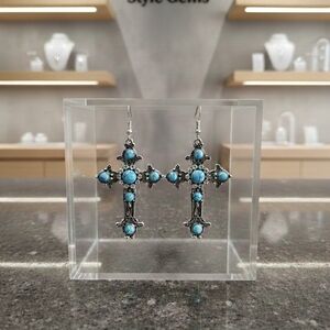 Silver and Blue Cross Earrings
